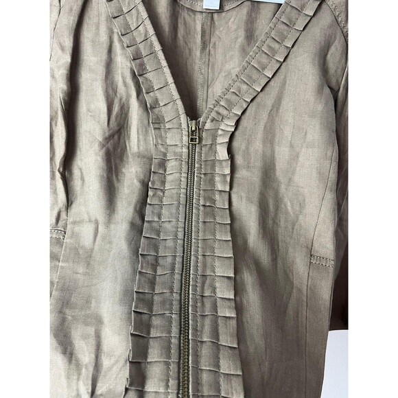 Ann Taylor LOFT Jacket Womens 12 Brown Linen Ruffle Trim Zip Front 3/4 Sleeve - Picture 3 of 7